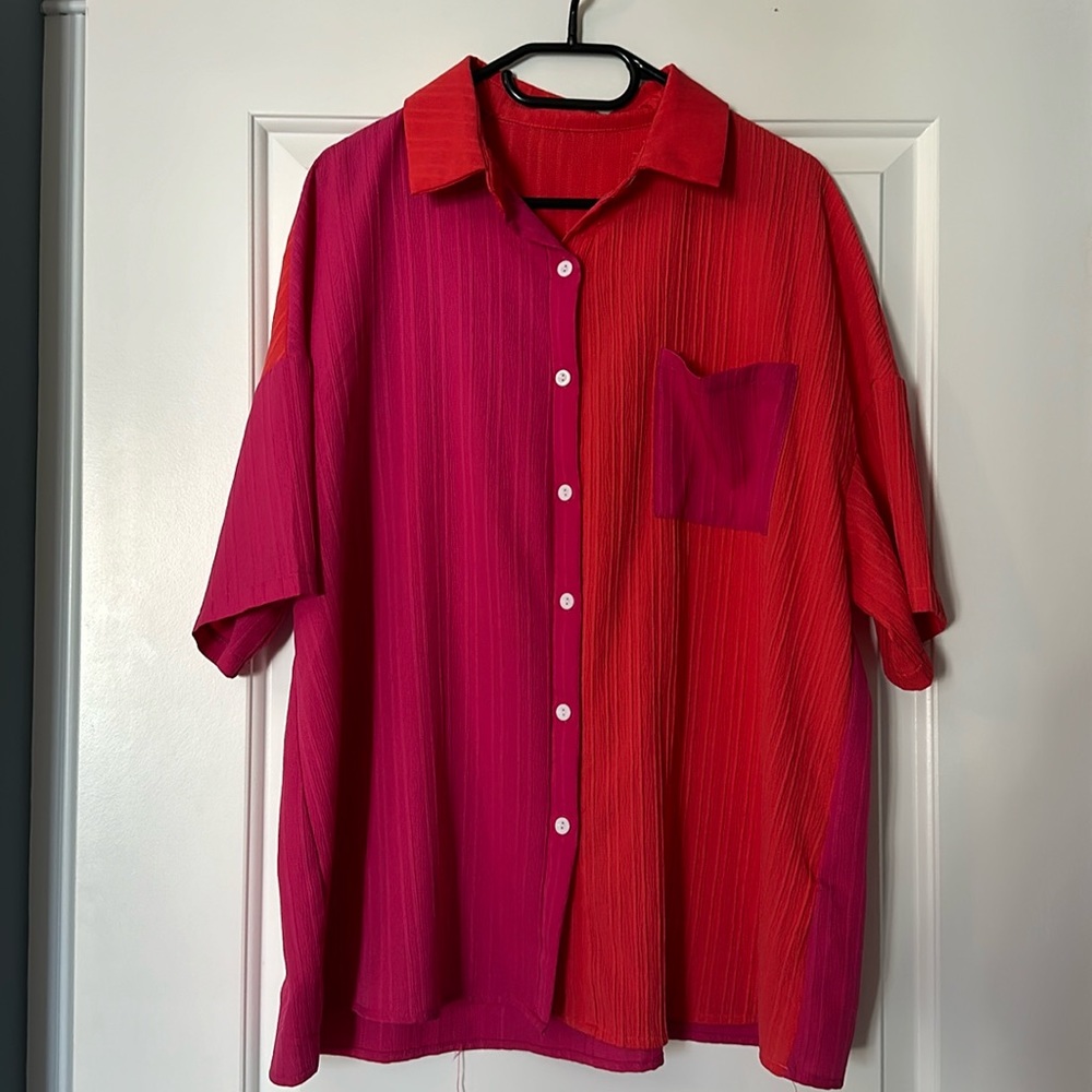 NWOT colour blocked short sleeve viscose blouse size m